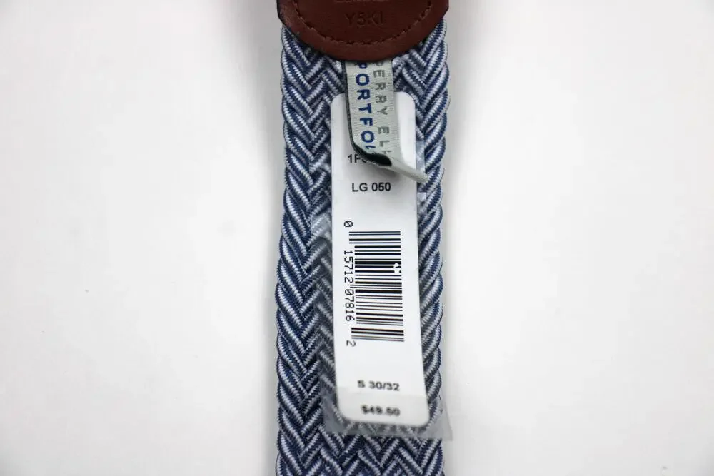 Perry Ellis Portfolio Belt Mens Size S 30/32 Blue Braided Woven Leather New